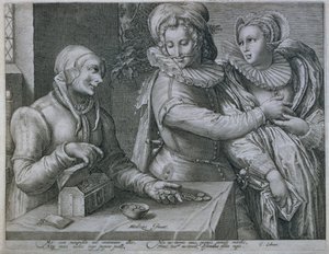 一个年轻人选择爱美而不是财富，由Jacob Matham（1571-1631）镌刻 作者 亨德里克·古尔齐乌斯（Hendrik Goltzius）